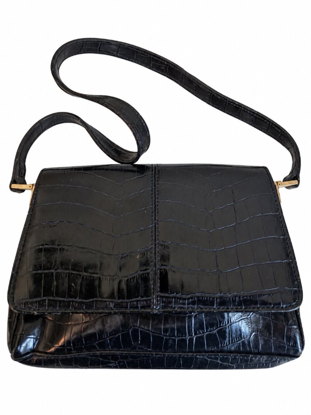 Vintage Liz Claiborne Black Croc Baguette Shoulder Bag Y2K